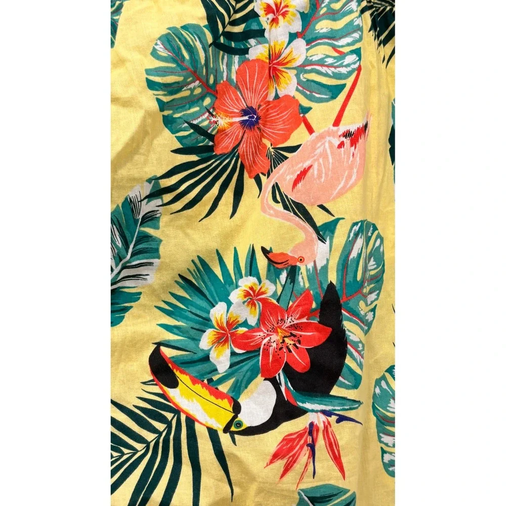 Old Navy Tropical Pajama Pants XXL Yellow Flamingo Palm Leaf Cotton Loungewear